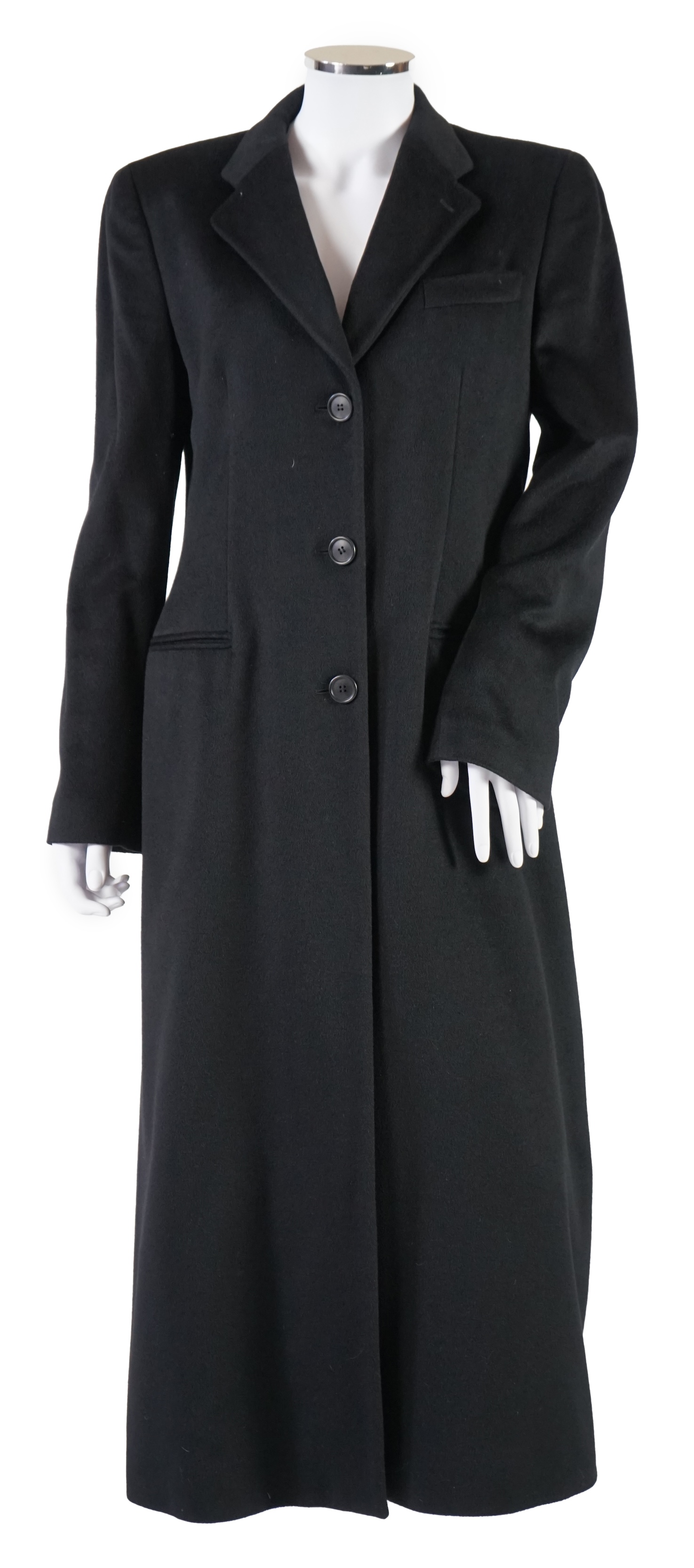 A Georgio Armani Classico lady's black cashmere long coat. Proceeds to Happy Paws Puppy Rescue